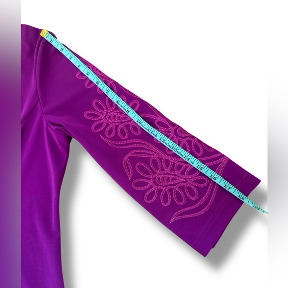 Bob Mackie Wearable Art Dress Purple Embroidered Floral Y-Neck Dress Sz M - Picture 6 of 8